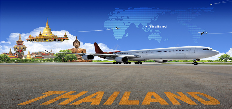 泰国建筑飞机旅游海报背景背景