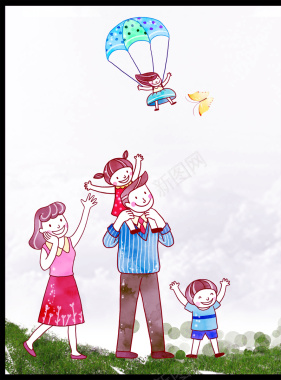 卡通幸福家庭绿色背景素材背景