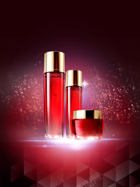 红色大气光感化妆品海报背景素材背景