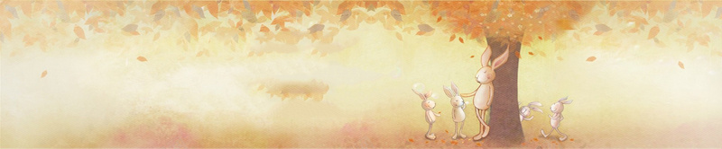 大树枫叶兔子一家黄色系卡通背景背景
