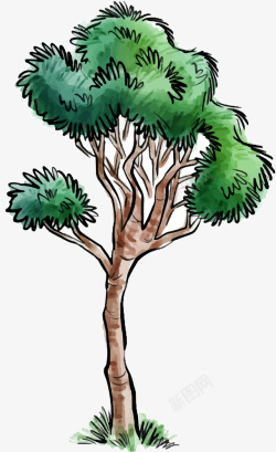 清新绿色手绘水彩树设计元素素材