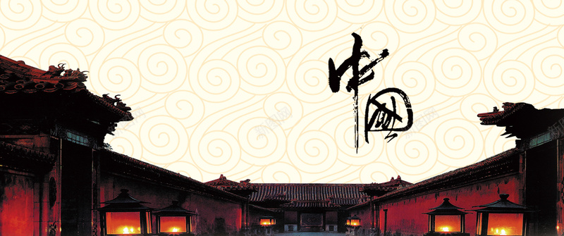 中国美食古典建筑背景banner背景