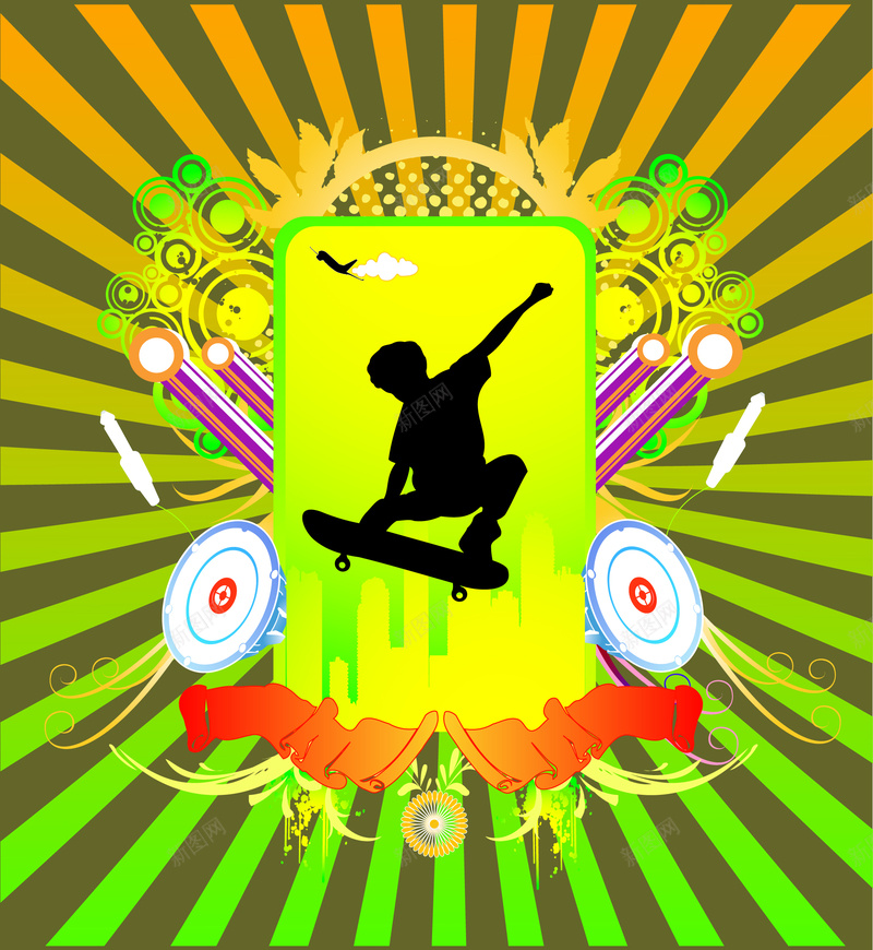 滑板狂欢喇叭背景eps设计背景_88icon https://88icon.com 喇叭 滑板 狂欢 花纹 震撼 大气 绿色 绿色背景 狂欢背景 喇叭背景