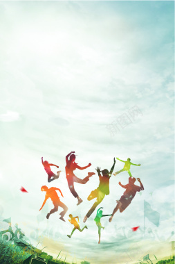 绿色清新春季运动会人物剪影背景背景
