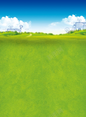 草坪天空卡通建筑背景素材背景