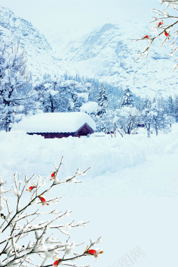 蓝色白雪淡雅古典户外场景建筑设计背景