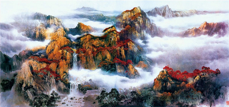 山水油画背景