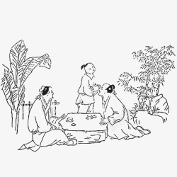 手绘品茶古代民间国潮风素材