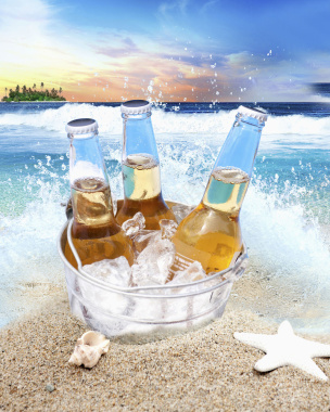 简约啤酒沙滩度假广告背景