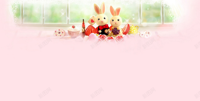 可爱兔子背景jpg设计背景_88icon https://88icon.com 兔子 卡通 可爱 玫瑰 礼物 详情页海报 童趣 手绘