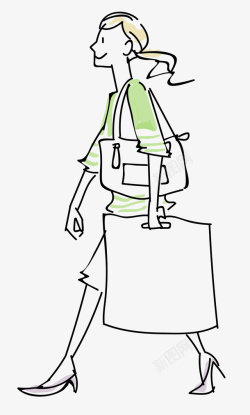 背包的女人手绘背包的女士轮廓png高清图片