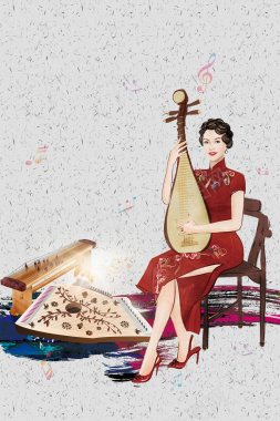手绘优雅女性古典音乐会宣传海报背景素材背景