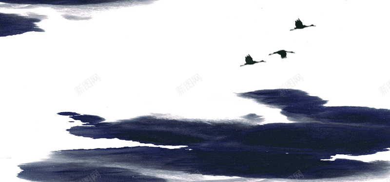 水墨画天鹅中国风设计黑色海报背景背景