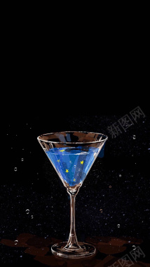 黑色手绘星空中的鸡尾酒杯酒吧海报背景