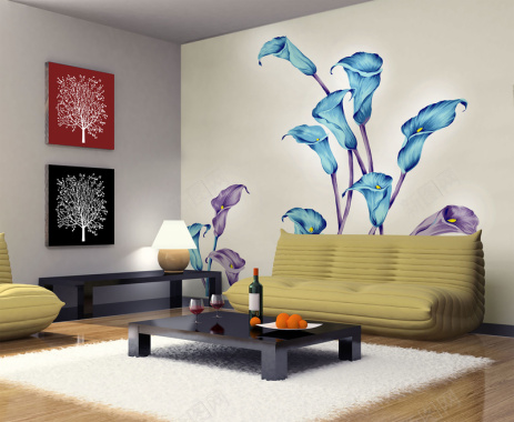 客厅沙发背景壁画电视墙背景素材背景