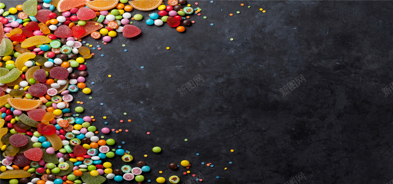 黑色背景上的糖果海报背景jpg设计背景_88icon https://88icon.com 淘宝美食背景 诱人美食 水果 糕点 蛋糕 零食 海报banner