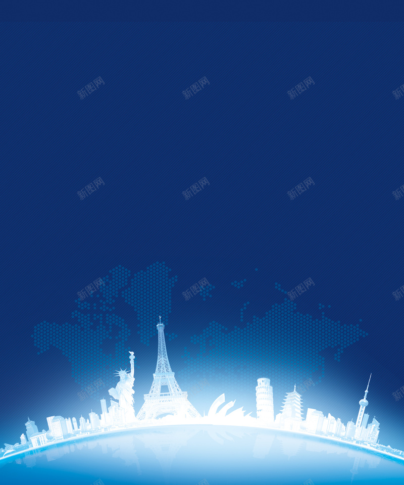 蓝色世界著名建筑背景图psd设计背景_88icon https://88icon.com 蓝色 著名建筑 地图 科技 科幻 埃菲尔铁塔开心 商务