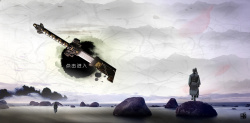 大气剑中国风水墨画素材背景高清图片