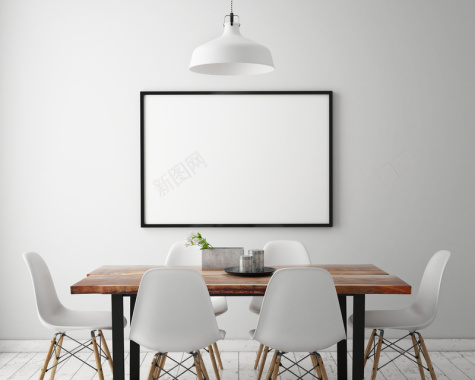 餐厅桌椅布置与空白画框背景