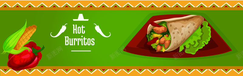 绿色墨西哥鸡肉卷扁平海报背景背景