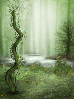格林童话绿色森林背景背景