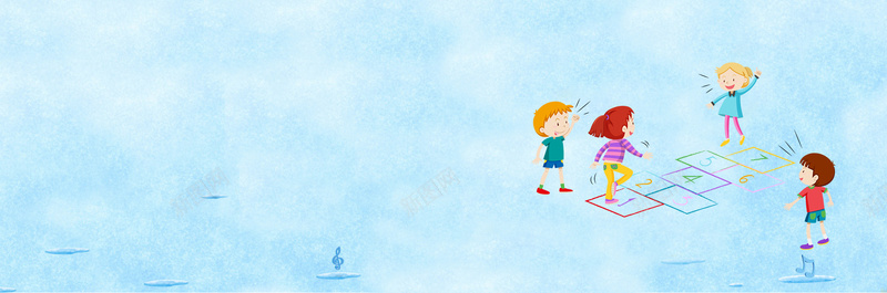 暑假孩童玩乐手绘蓝色背景背景