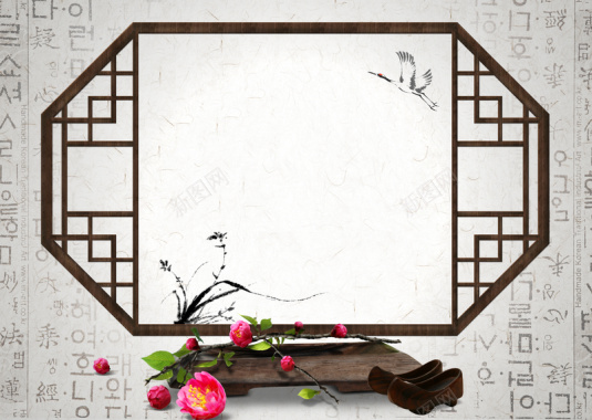 中国风古典传统置物架屏风背景素材背景