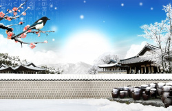 春寒倒春寒古园雪景背景图高清图片