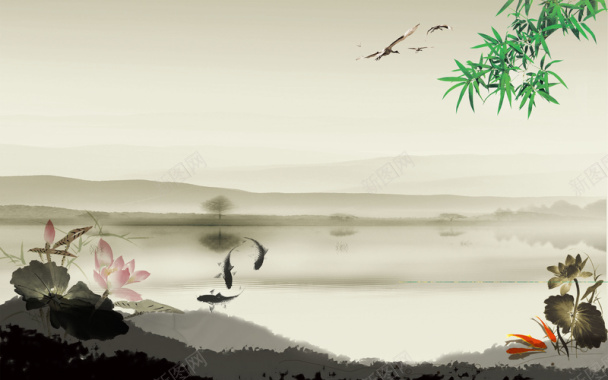 中国风山水画海报背景素材背景
