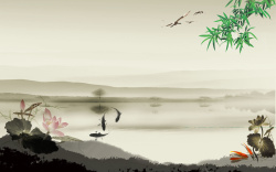 巨幅山水画中国风山水画海报背景素材高清图片