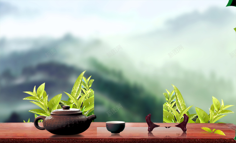 茶叶茶壶茶具绿色psd设计背景_88icon https://88icon.com 茶叶 茶壶 茶具 绿色 食品 中国风 中国茶 山峦 美景
