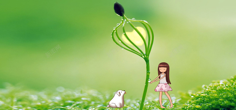 绿色小苗背景jpg设计背景_88icon https://88icon.com 女孩 插画 植物 生命 绿色 海报banner 卡通 童趣 手绘