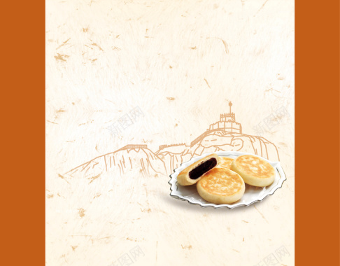 古典手绘酥饼海报背景模板背景