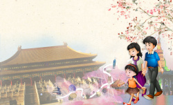 春季旅行故宫创意卡通北京旅游宣传海报背景素材高清图片
