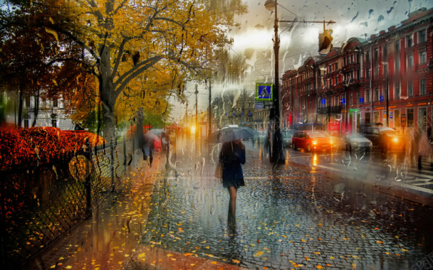 雨中城市背景