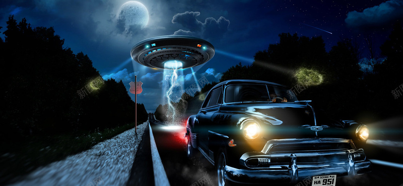 UFO绘画海报背景背景