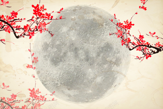 水墨梅花月球背景素材背景