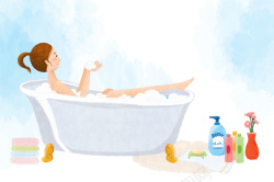 卡通浴盆在阳光下泡在浴盆里泡澡的幸福卡通图片高清图片