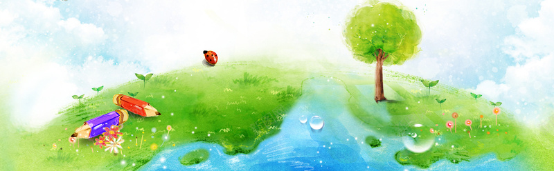 地球手绘绿色电商海报背景背景
