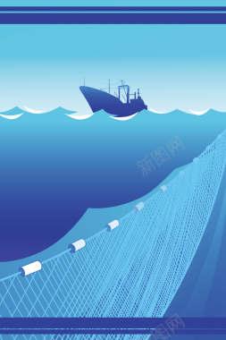 海洋渔业卡通简约蓝色海报背景