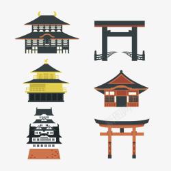 矢量手绘日本风格建筑素材