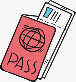 手绘粉色护照通行证素材