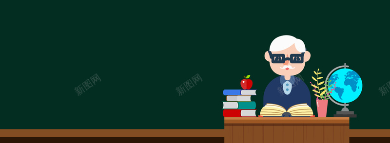 教师节简约老师卡通手绘绿色banner背景