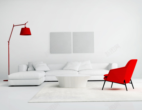 白色沙发与红色落地灯背景