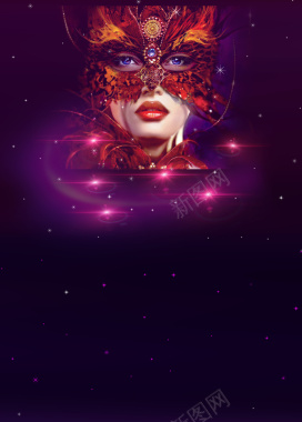 面具女人绚丽紫色背景背景