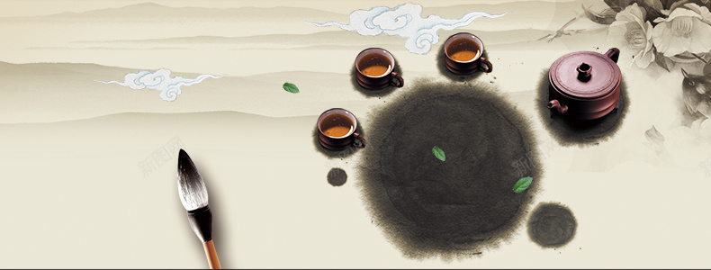 中国风水墨茶叶茶壶详情页海报背景背景