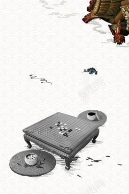 复古中国风围棋比赛海报背景素材背景