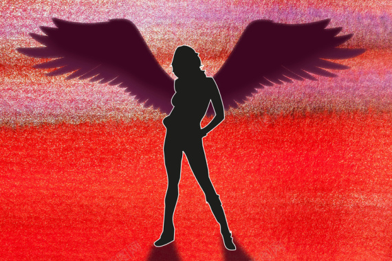 人物翅膀剪影红色海报背景素材背景