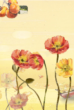 黄色简约文艺手绘花卉效果背景