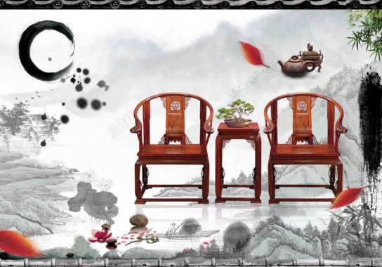 中国风中式家具风格海报背景模板背景